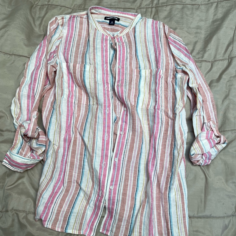 NWOT Lands’ End Striped Linen Top M